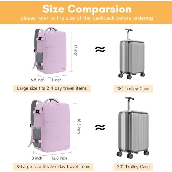 Taygeer Women's Orchid Purple Travel Backpack Carry On 15.6inch Laptop Backpack - Picture 2 of 9